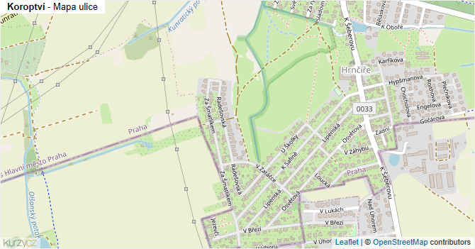 Koroptví - mapa ulice