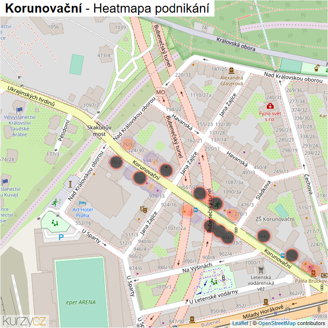 Mapa Korunovační - Firmy v ulici.