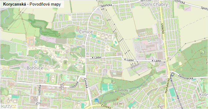 Korycanská - záplavové mapy stoleté vody