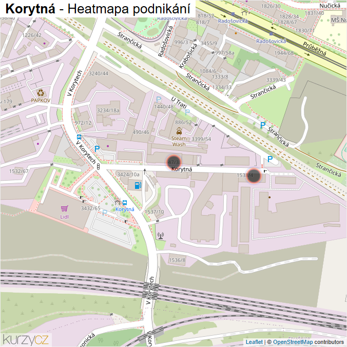 Mapa Korytná - Firmy v ulici.