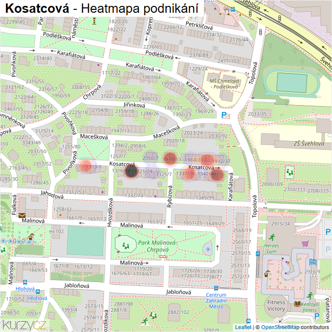 Mapa Kosatcová - Firmy v ulici.