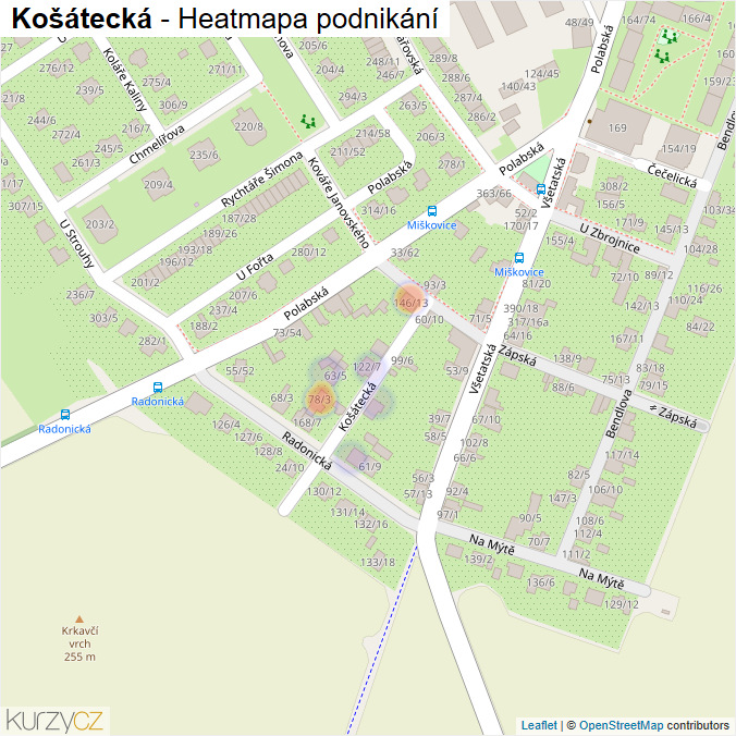 Mapa Košátecká - Firmy v ulici.