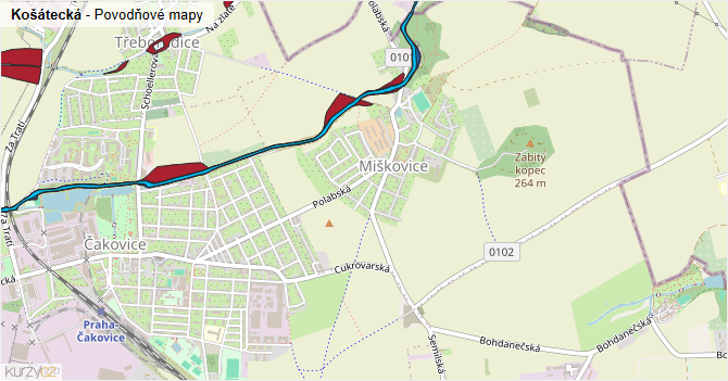 Košátecká - záplavové mapy stoleté vody
