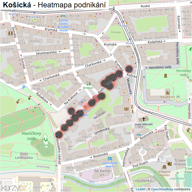 Mapa Košická - Firmy v ulici.