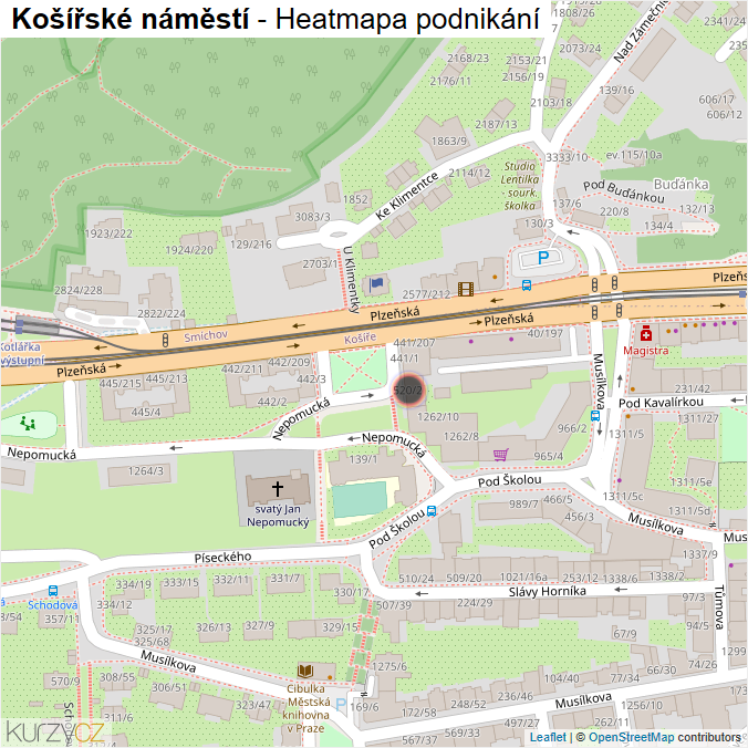 Mapa Košířské náměstí - Firmy v ulici.