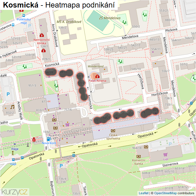 Mapa Kosmická - Firmy v ulici.