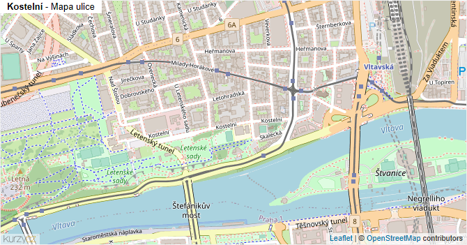 Kostelní - mapa ulice