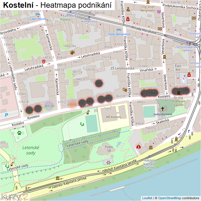 Mapa Kostelní - Firmy v ulici.