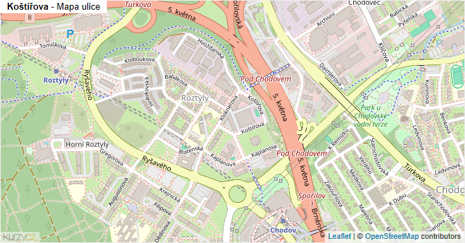 Koštířova - mapa ulice