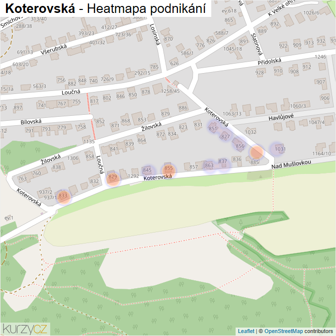 Mapa Koterovská - Firmy v ulici.
