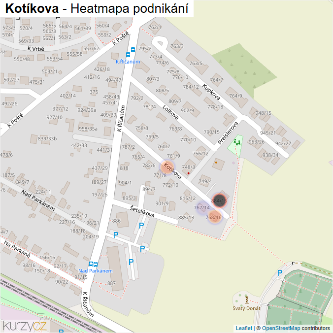 Mapa Kotíkova - Firmy v ulici.
