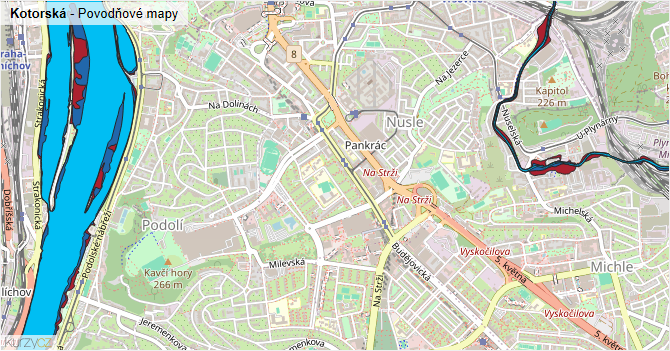 Kotorská - záplavové mapy stoleté vody