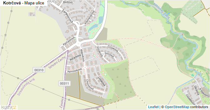 Kotrčová - mapa ulice
