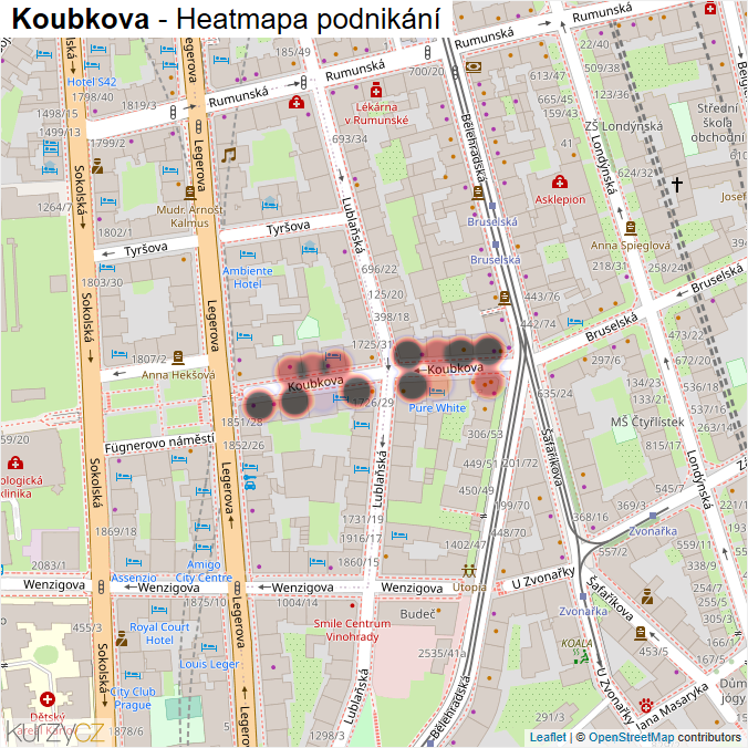 Mapa Koubkova - Firmy v ulici.