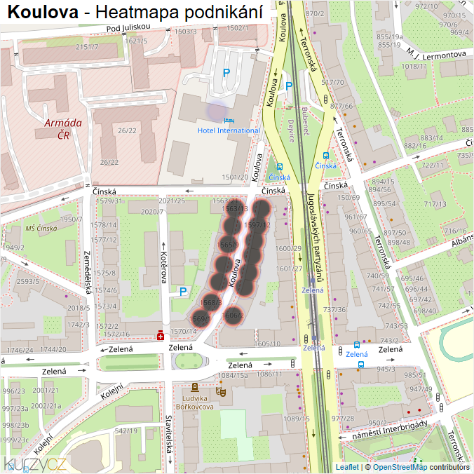 Mapa Koulova - Firmy v ulici.