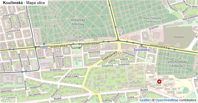 Kouřimská - mapa ulice