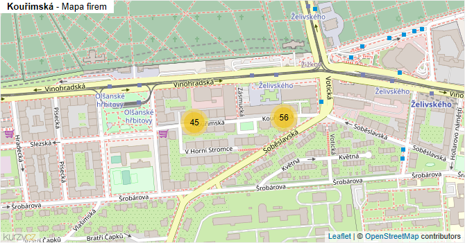 Kouřimská - mapa firem