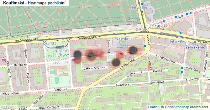 Kouřimská - mapa podnikání