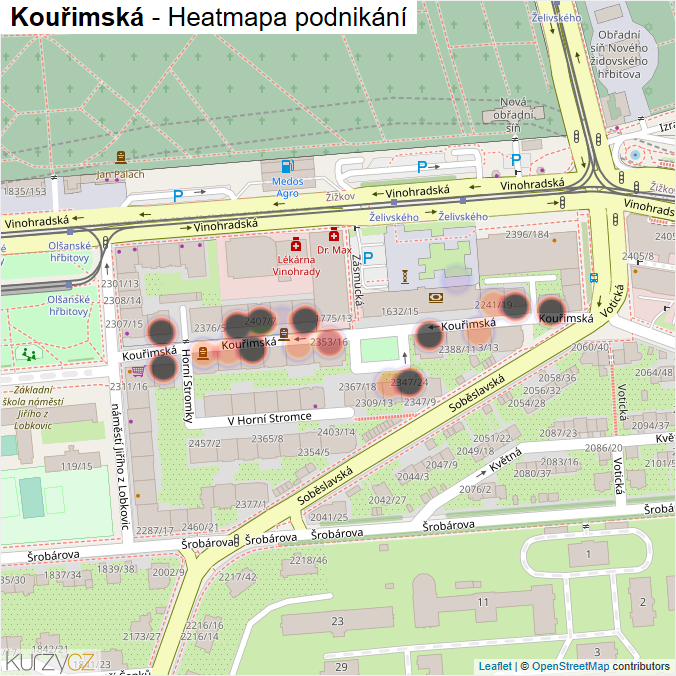 Mapa Kouřimská - Firmy v ulici.