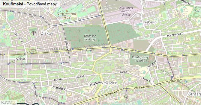Kouřimská - záplavové mapy stoleté vody
