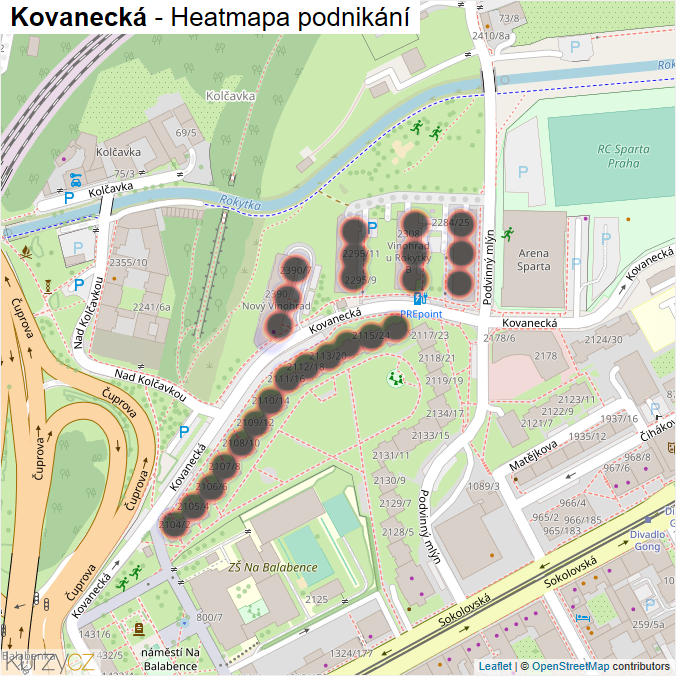 Mapa Kovanecká - Firmy v ulici.