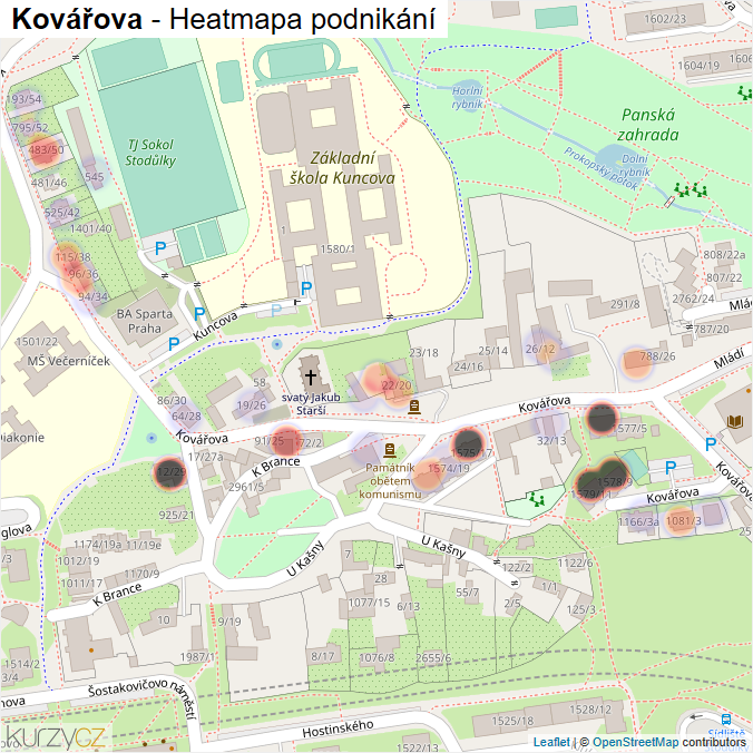 Mapa Kovářova - Firmy v ulici.