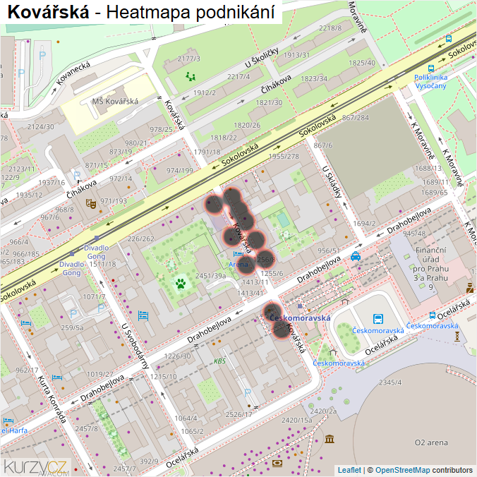 Mapa Kovářská - Firmy v ulici.