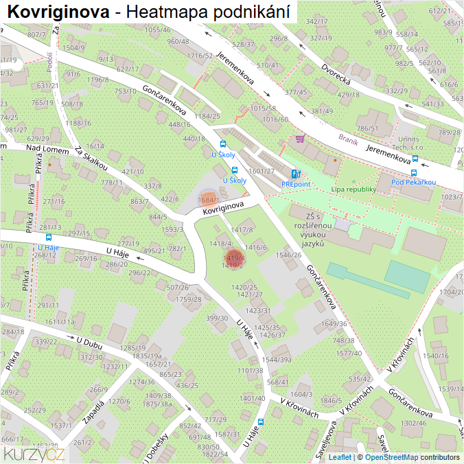 Mapa Kovriginova - Firmy v ulici.