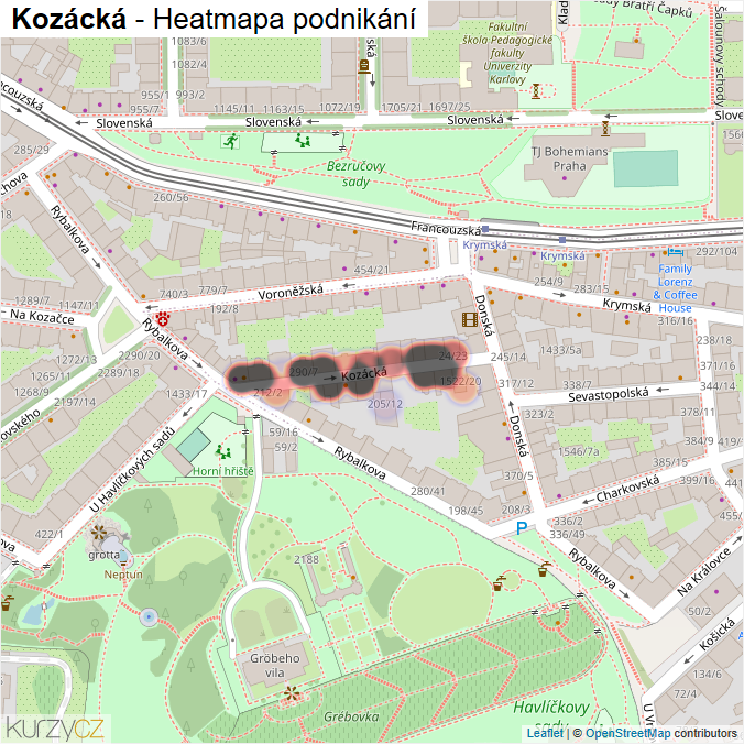 Mapa Kozácká - Firmy v ulici.