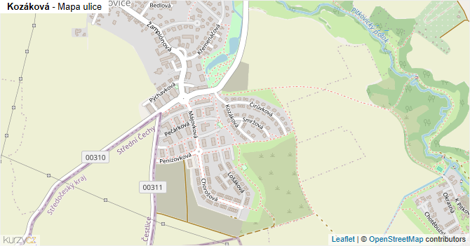 Kozáková - mapa ulice