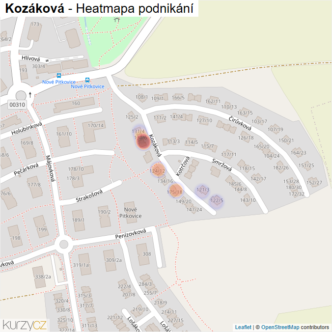 Mapa Kozáková - Firmy v ulici.