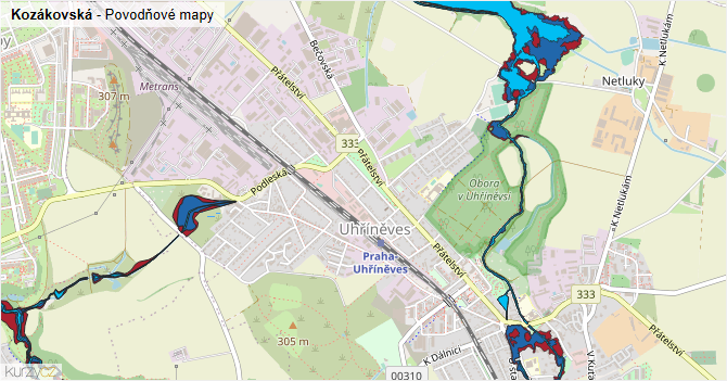 Kozákovská - záplavové mapy stoleté vody