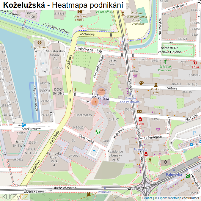 Mapa Koželužská - Firmy v ulici.