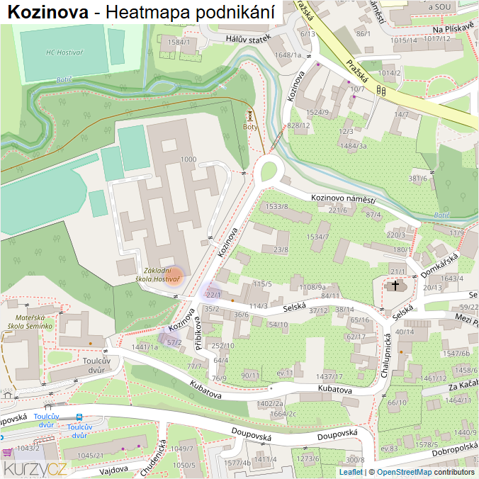 Mapa Kozinova - Firmy v ulici.