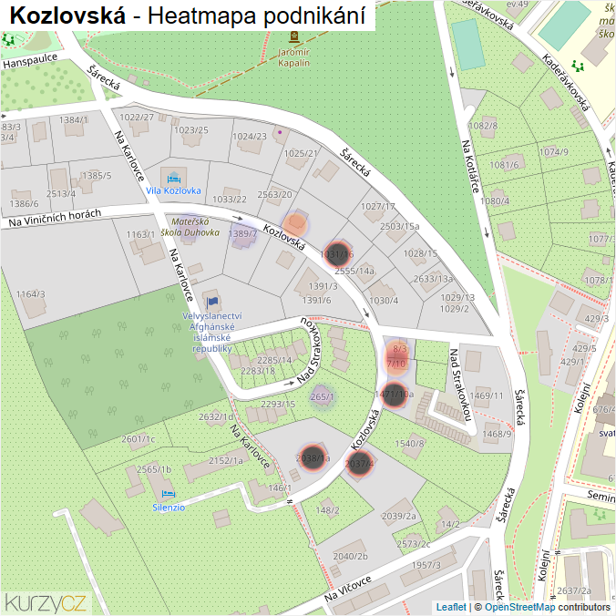 Mapa Kozlovská - Firmy v ulici.