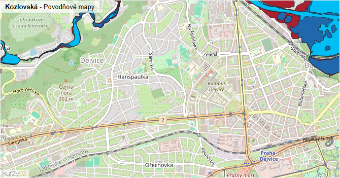 Kozlovská - záplavové mapy stoleté vody