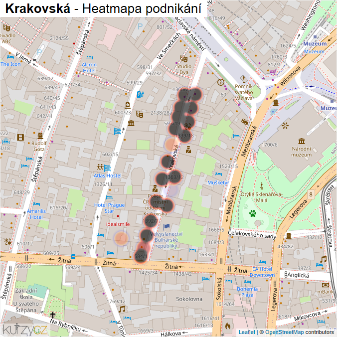 Mapa Krakovská - Firmy v ulici.