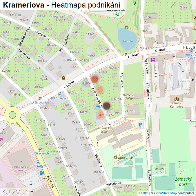 Mapa Krameriova - Firmy v ulici.