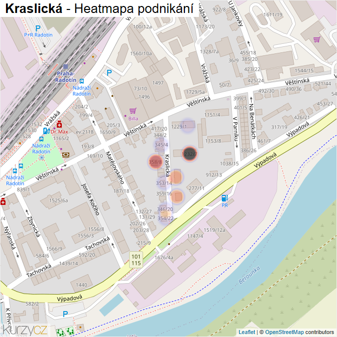 Mapa Kraslická - Firmy v ulici.