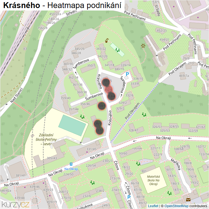 Mapa Krásného - Firmy v ulici.