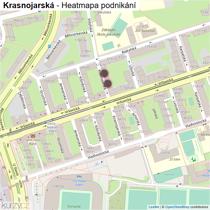 Mapa Krasnojarská - Firmy v ulici.