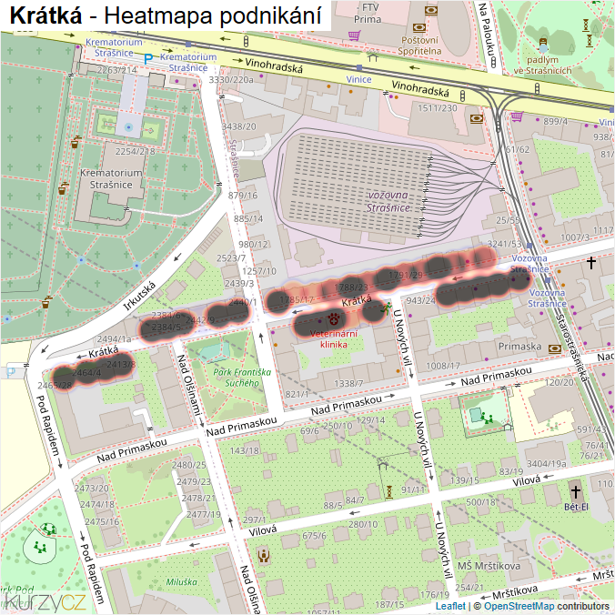 Mapa Krátká - Firmy v ulici.