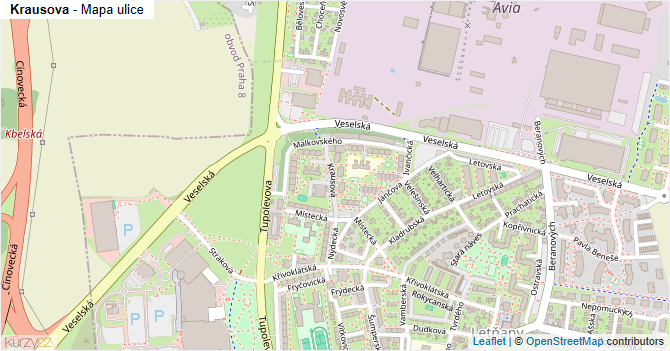 Krausova - mapa ulice