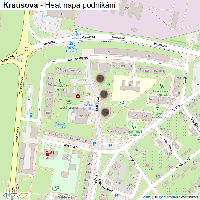 Mapa Krausova - Firmy v ulici.