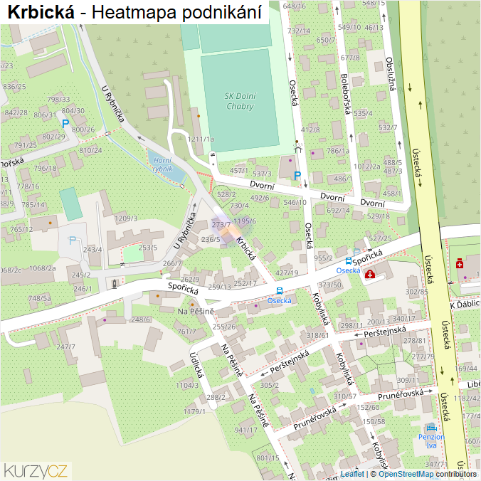 Mapa Krbická - Firmy v ulici.