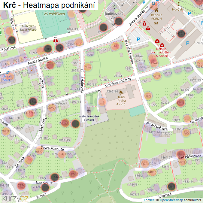 Mapa Krč - Firmy v části obce.