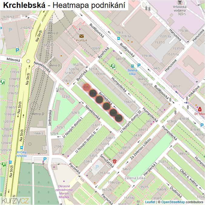 Mapa Krchlebská - Firmy v ulici.