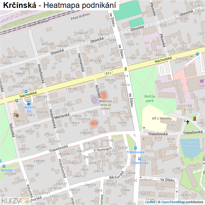 Mapa Krčínská - Firmy v ulici.