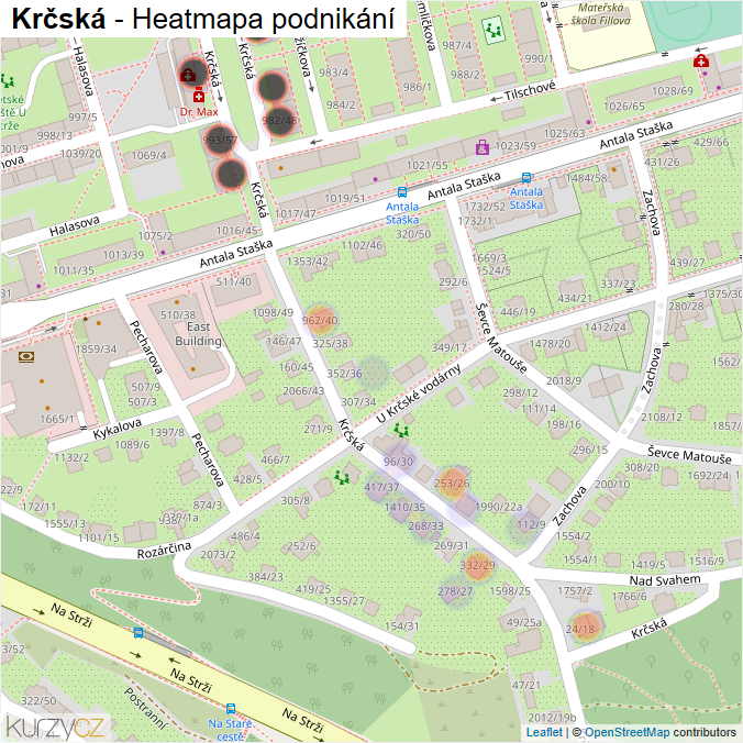 Mapa Krčská - Firmy v ulici.
