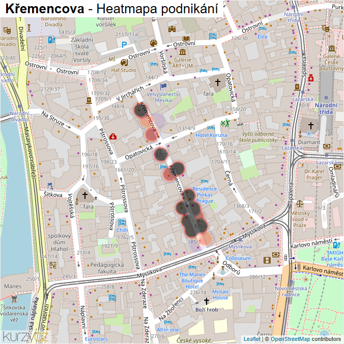 Mapa Křemencova - Firmy v ulici.